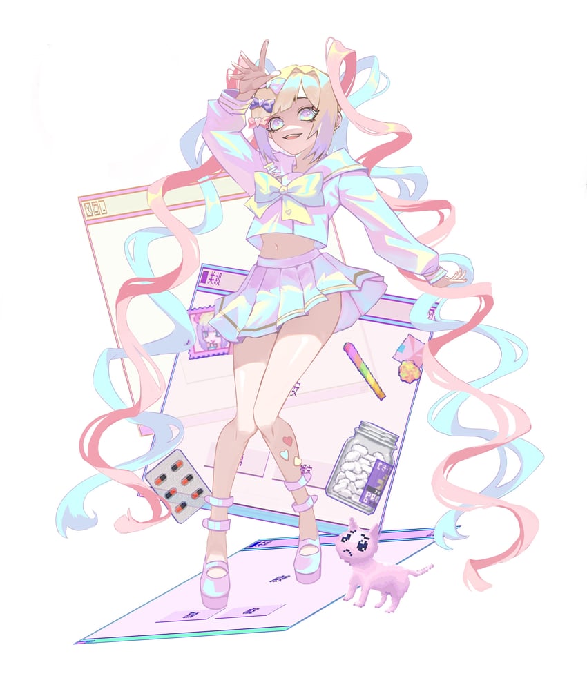 chouzetsusaikawa tenshi-chan and pien cat (needy girl overdose) drawn by biaoliruyi904