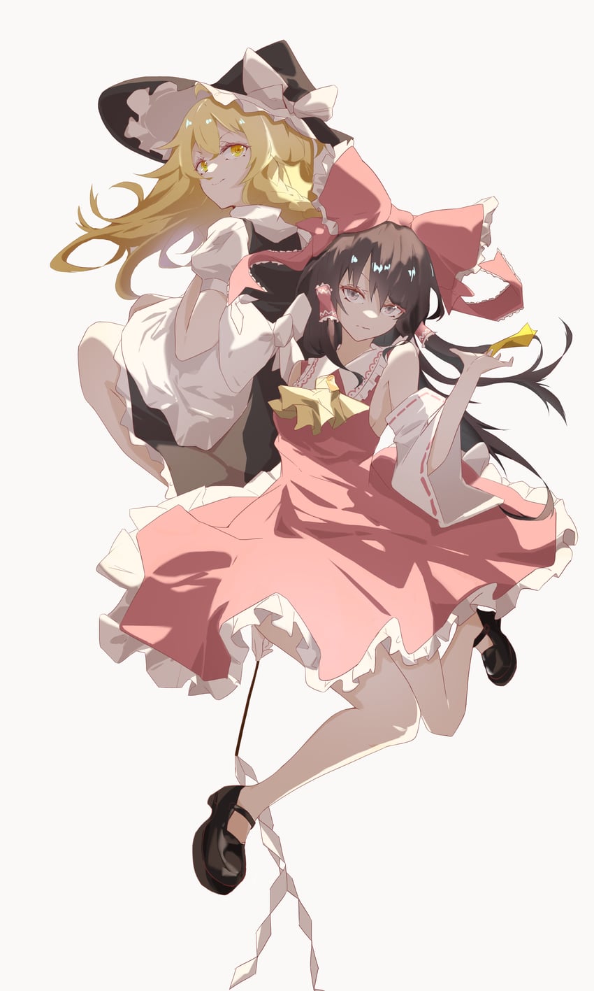 hakurei reimu and kirisame marisa (touhou) drawn by zifeiyu_(mayamageji)