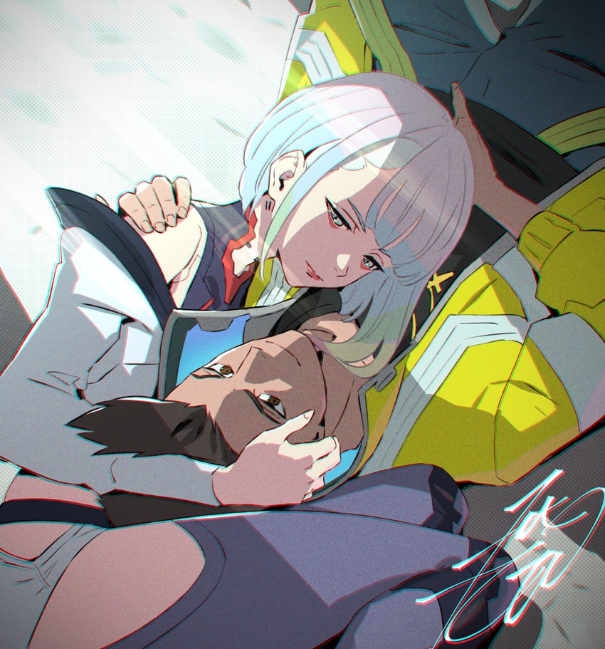 lucy and david martinez (cyberpunk and 1 more) drawn by kobayashi_gen