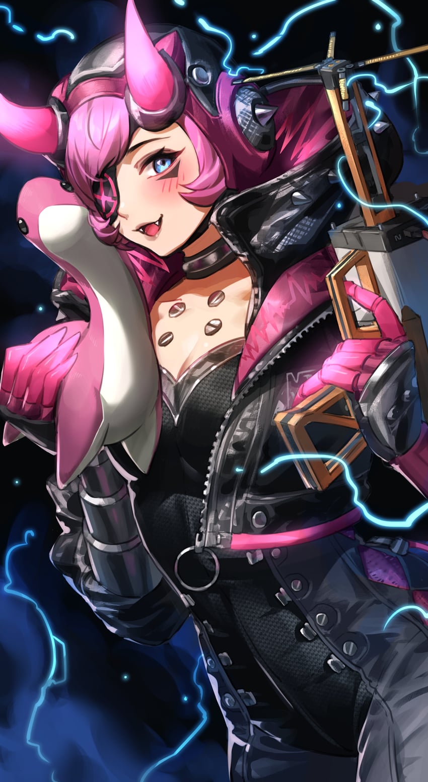 wattson, nessie, and cyber punked wattson (apex legends) drawn by nemoto_yuuma