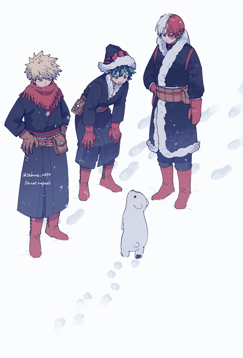 midoriya izuku, bakugou katsuki, and todoroki shoto (boku no hero academia) drawn by sakura_0270