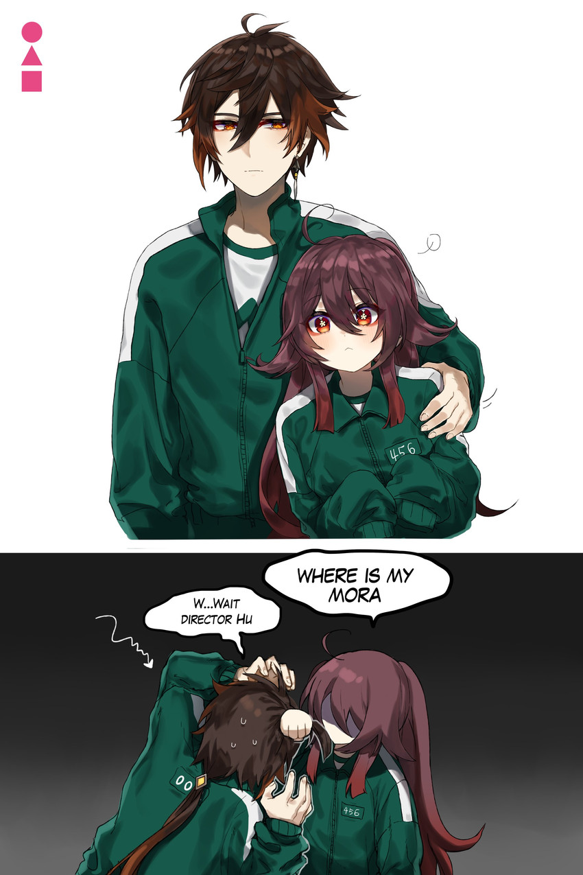 hu tao and zhongli (genshin impact and 1 more) drawn by sp0i0ppp