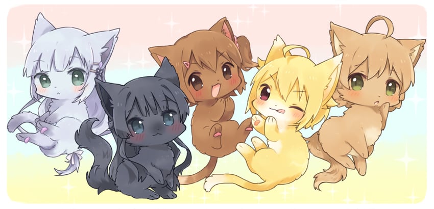 mogami shizuka, ibuki tsubasa, kasuga mirai, sakuramori kaori, and shiraishi tsumugi (idolmaster and 2 more) drawn by nako_(user_wnnm5534)