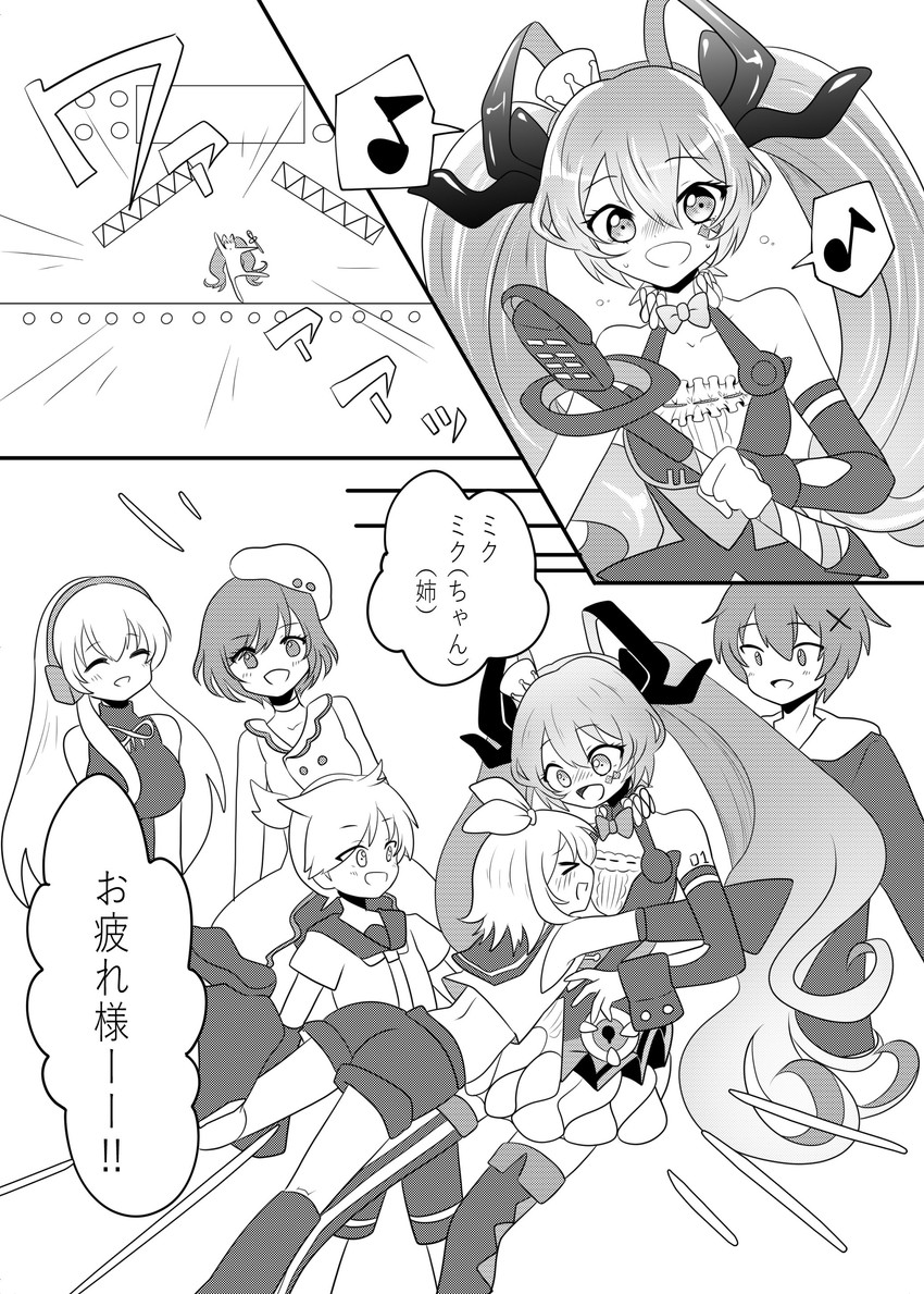 hatsune miku, kagamine rin, kagamine len, megurine luka, kaito, and 2 more (vocaloid and 1 more) drawn by medyum