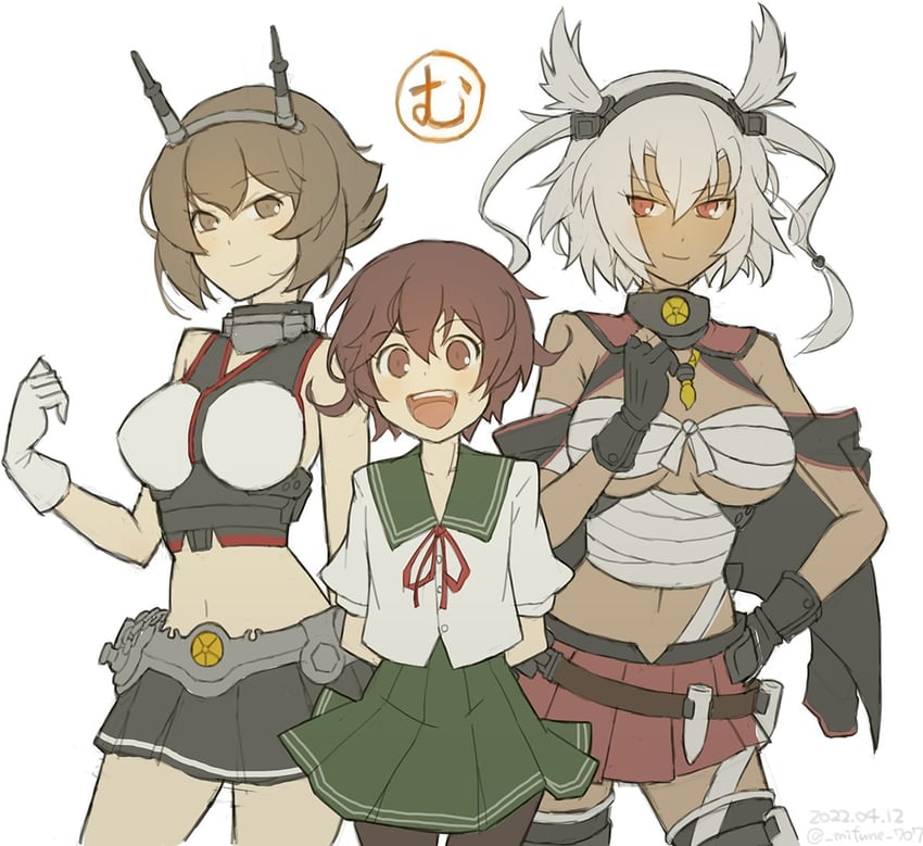 mutsu, musashi, and mutsuki (kantai collection) drawn by mifune_(_mifune_707)