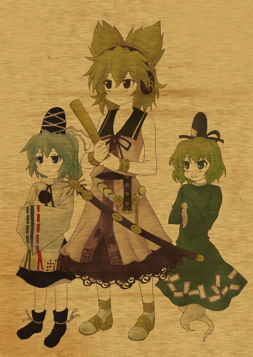 toyosatomimi no miko, mononobe no futo, and soga no tojiko (touhou) drawn by akuto