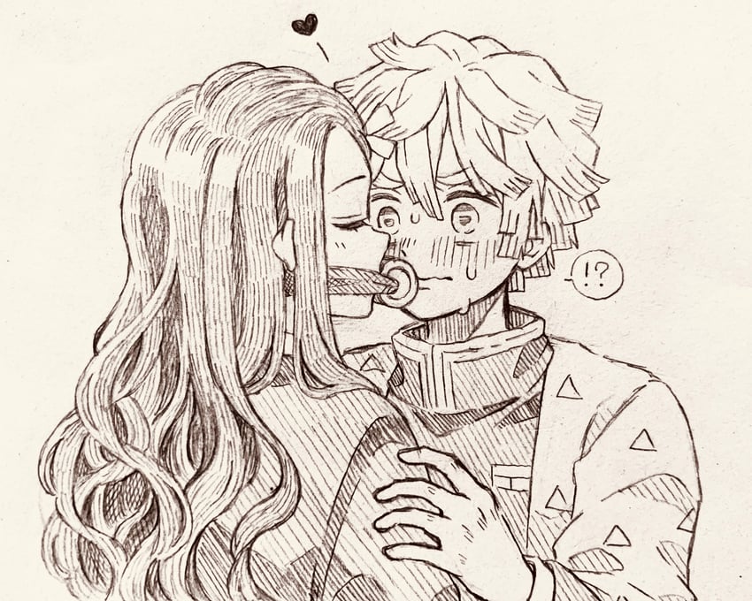 kamado nezuko and agatsuma zenitsu (kimetsu no yaiba) drawn by kokura_(6131228)
