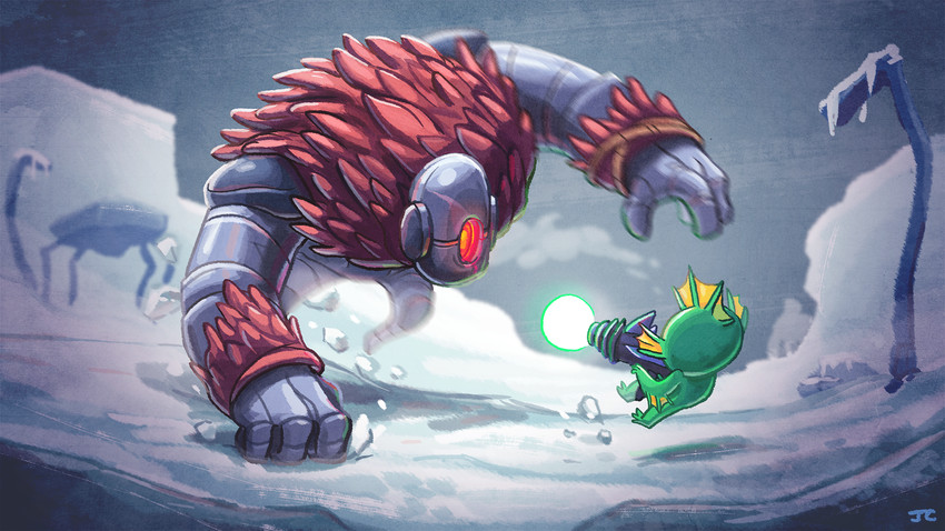 fish, snowbot, and snow tank (nuclear throne) drawn by justinchans