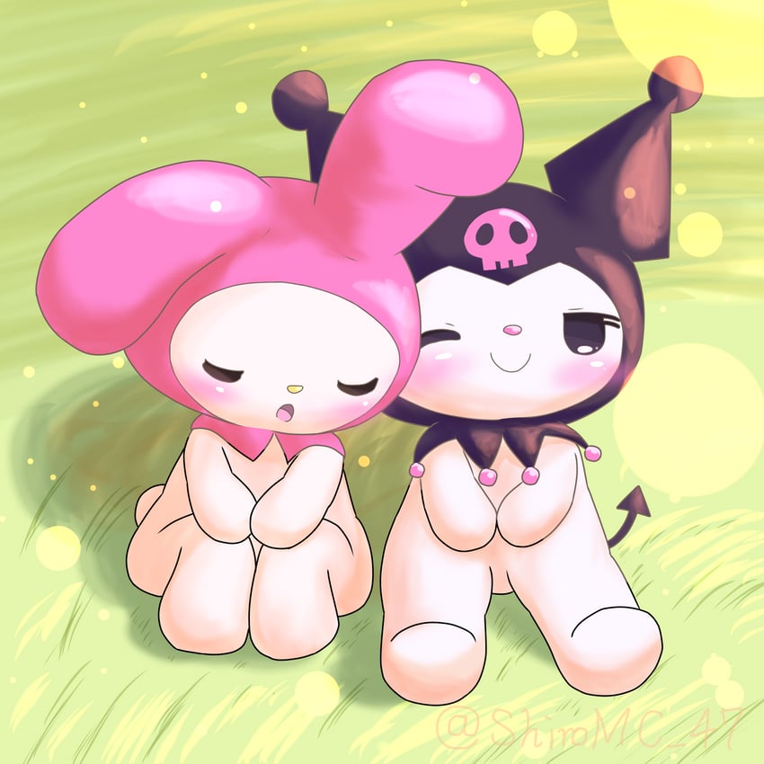 my melody and kuromi (sanrio and 1 more) drawn by kumaneko_p.