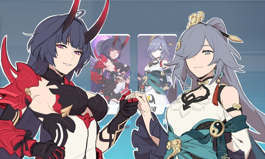 raiden mei and fu hua (honkai and 1 more) drawn by maiqo