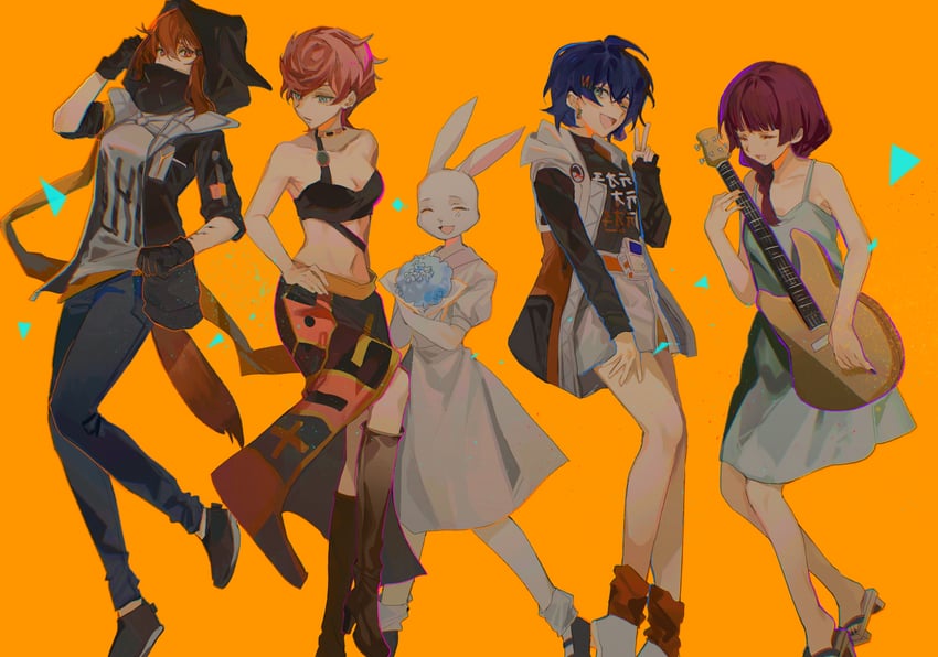belle, hiroi kikuri, trish una, crownslayer, haru, and 1 more (arknights and 5 more) drawn by watanabe_kawa