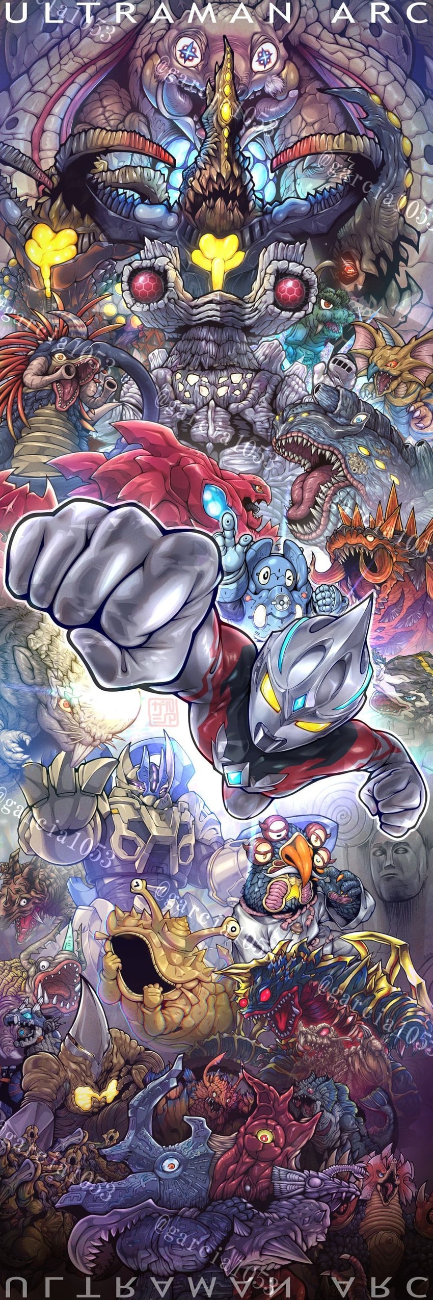 ultraman arc, youpi, kanegon, zandrias, neronga, and 27 more (ultra series and 2 more) drawn by levanshousa913