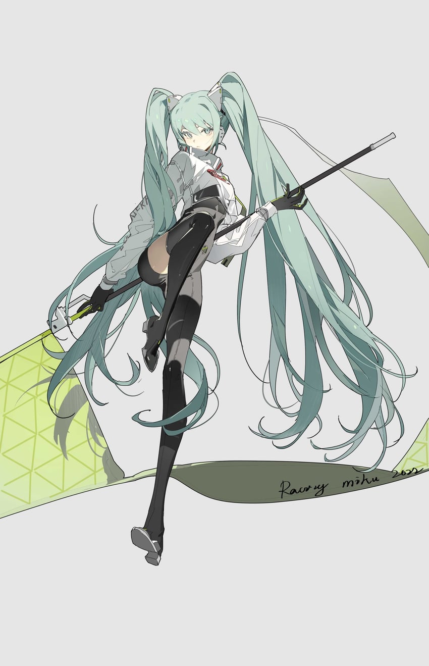 hatsune miku and racing miku (vocaloid and 1 more) drawn by zhibuji_loom