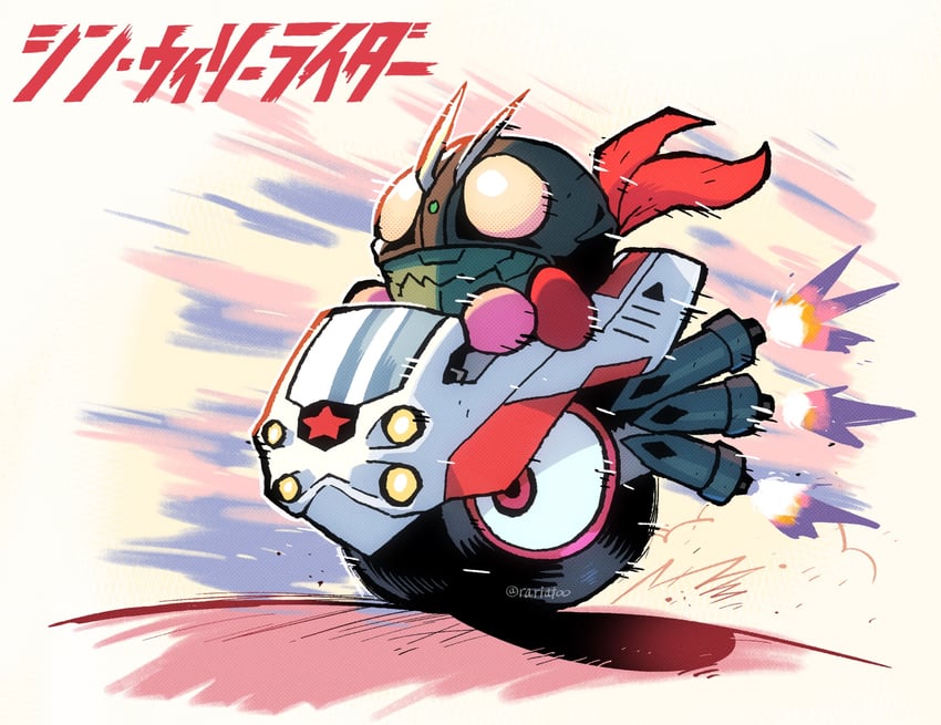 kirby, kamen rider 1, and wheelie (kirby and 2 more) drawn by rariatto_(ganguri)