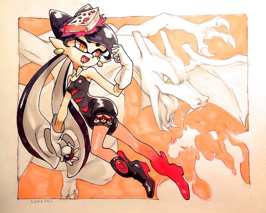 callie and charizard (pokemon and 2 more) drawn by cokeshi