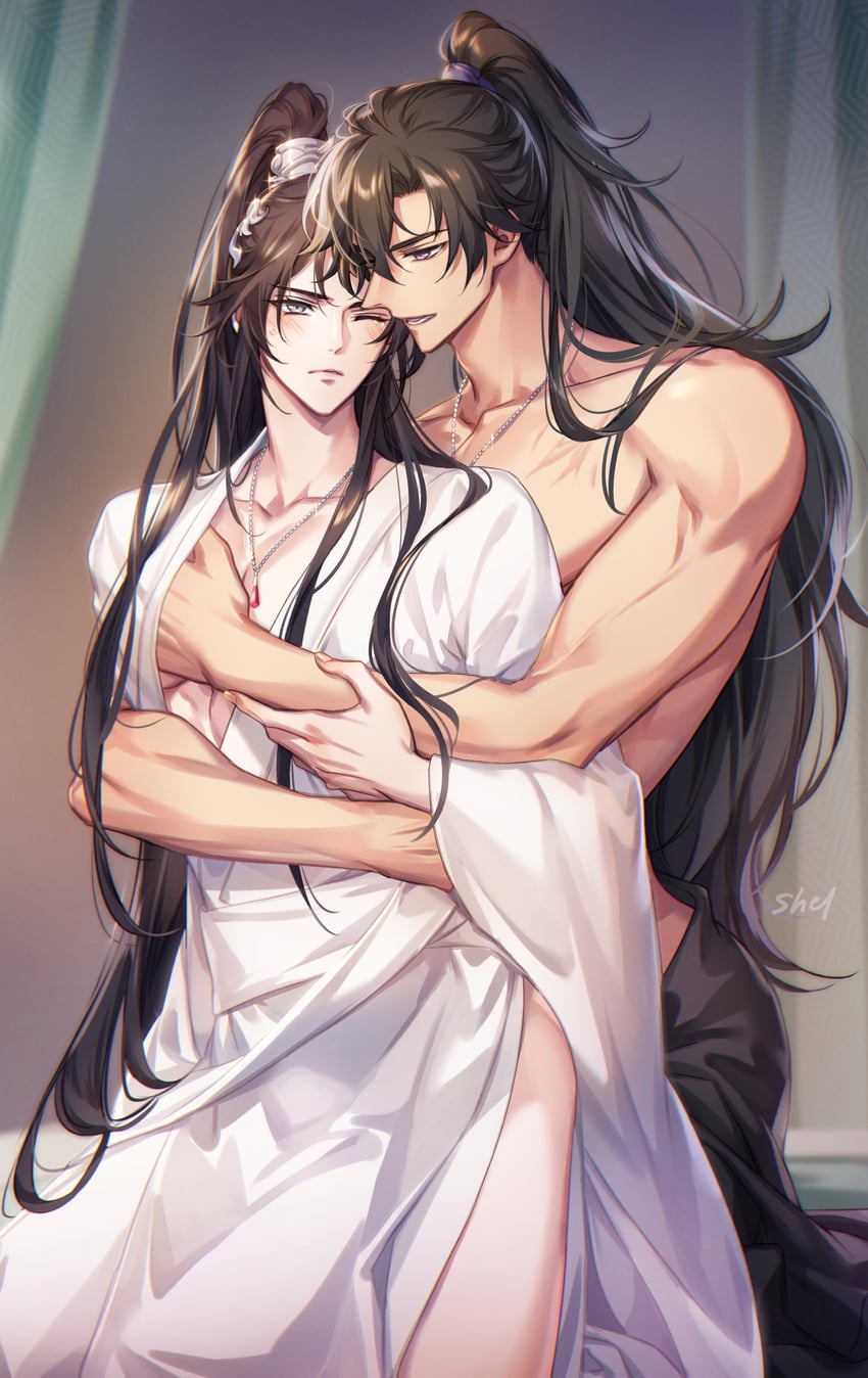 chu wanning and mo ran (erha he tadebai mao shizun) drawn by zehel_az