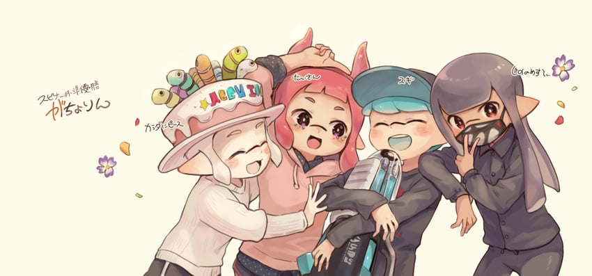 inkling player character, inkling girl, and inkling boy (splatoon) drawn by rechain