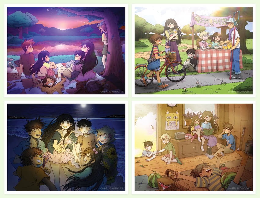 sunny, basil, aubrey, kel, mari, and 4 more (omori) drawn by charlene_lu, emily_shaw, kaiami, and omocat