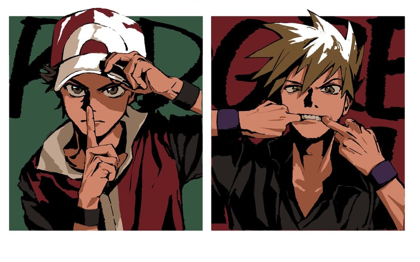 red and blue oak (pokemon and 1 more) drawn by tangi_ver