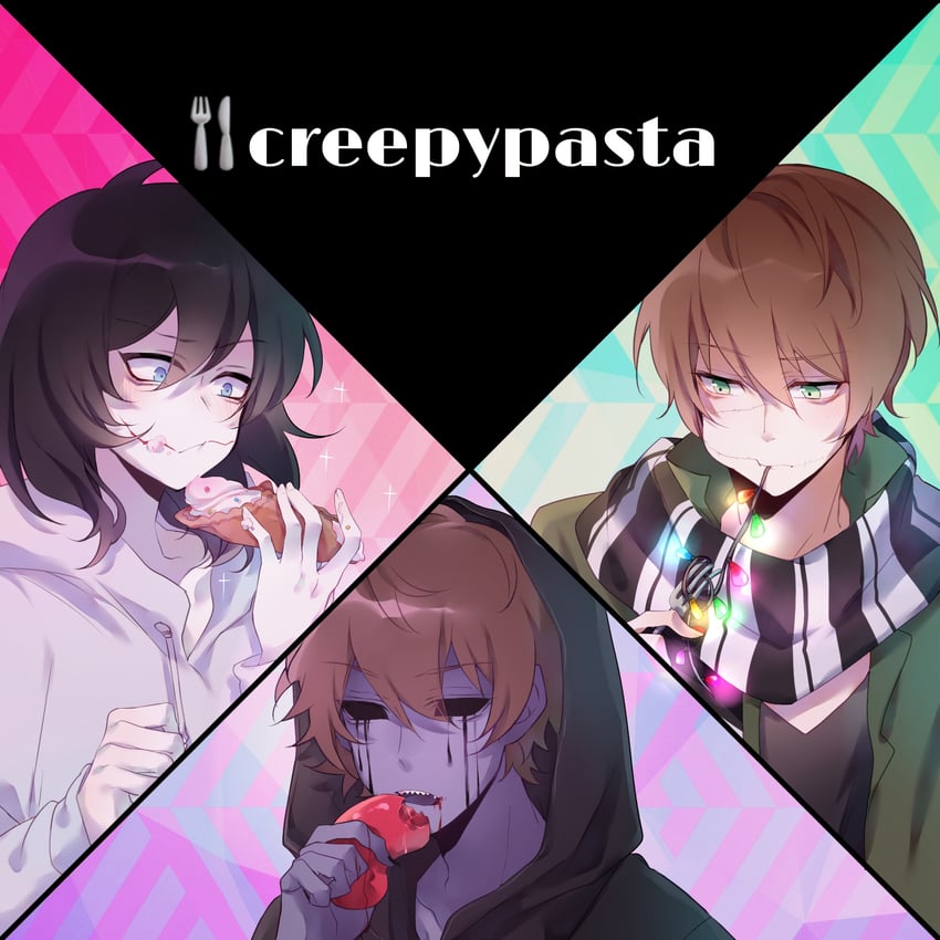 jeff the killer, eyeless jack, and homicidal liu (creepypasta) drawn by 779762391_(lofter)