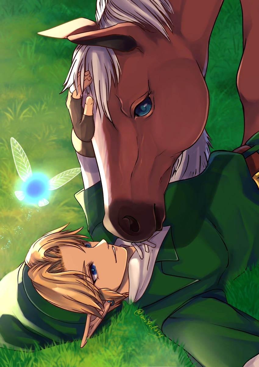 link, navi, and epona (the legend of zelda and 1 more) drawn by mi9clous