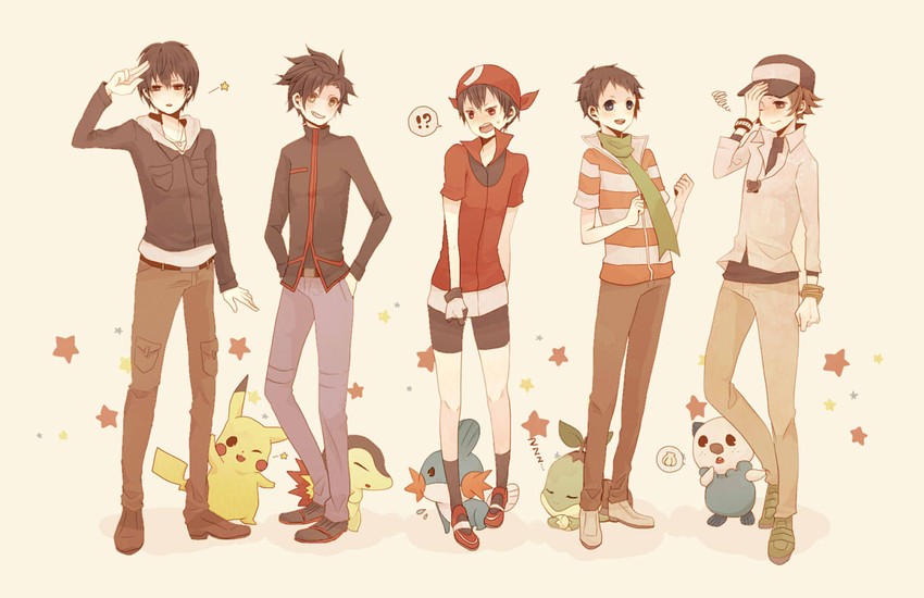 may, red, ethan, blue oak, hilbert, and 9 more (pokemon and 6 more) drawn by kanoko33