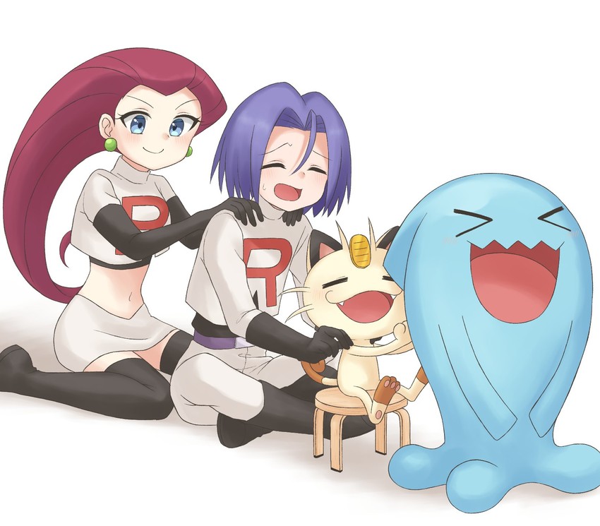 jessie, james, meowth, and wobbuffet (pokemon) drawn by tsukino_mi
