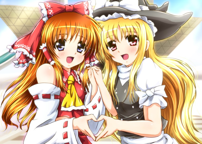 hakurei reimu, kirisame marisa, fate testarossa, and takamachi nanoha (touhou and 2 more) drawn by diesel-turbo