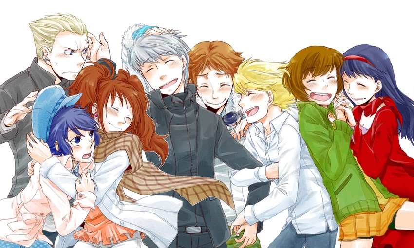 narukami yu, shirogane naoto, satonaka chie, kujikawa rise, amagi yukiko, and 3 more (persona and 1 more) drawn by neneko_(sakurazawa)