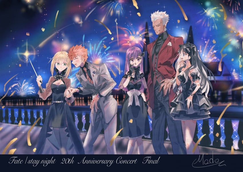 artoria pendragon, saber, tohsaka rin, emiya shirou, matou sakura, and 1 more (fate and 1 more) drawn by enikki_o8