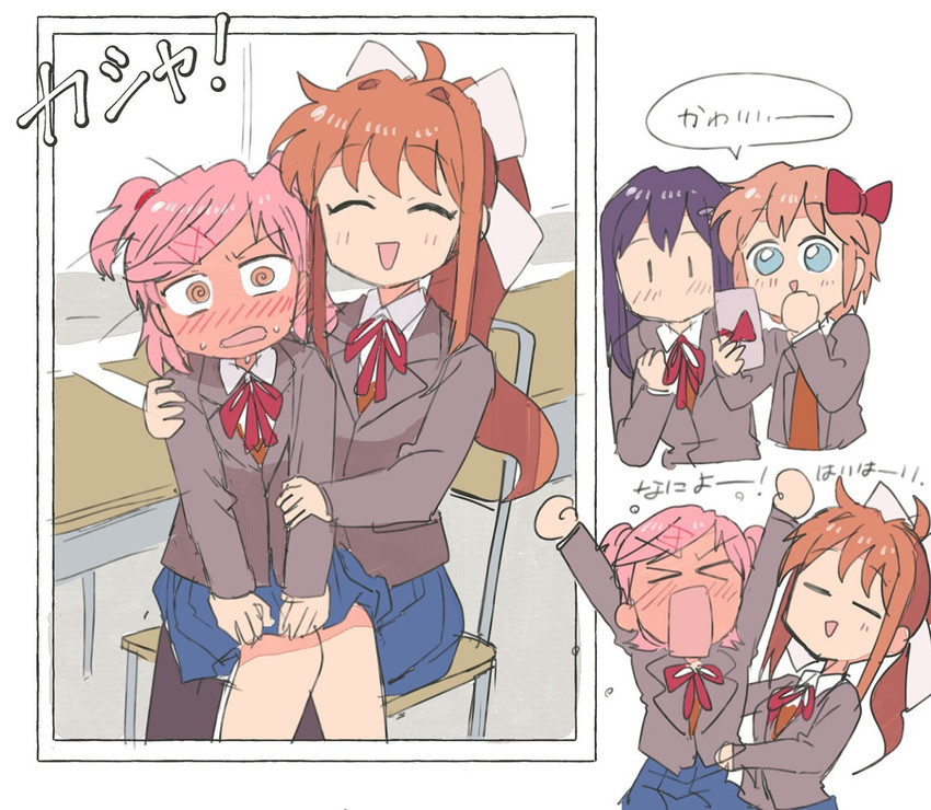 monika, natsuki, yuri, and sayori (doki doki literature club) drawn by tsubobot