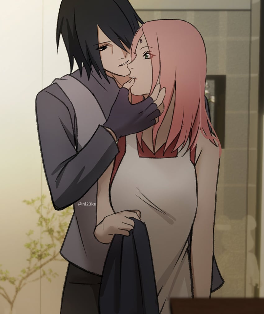 haruno sakura and uchiha sasuke (naruto and 2 more) drawn by niku_(ni23ku)
