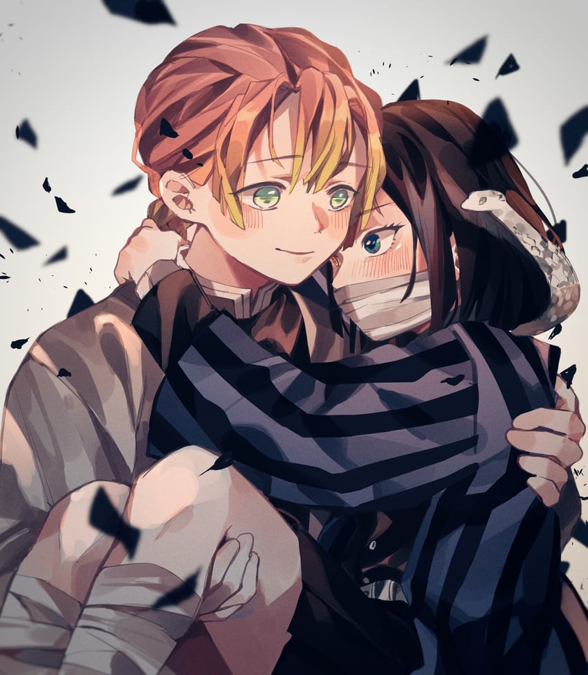 kanroji mitsuri, iguro obanai, and kaburamaru (kimetsu no yaiba) drawn by amo_(amo_0514)
