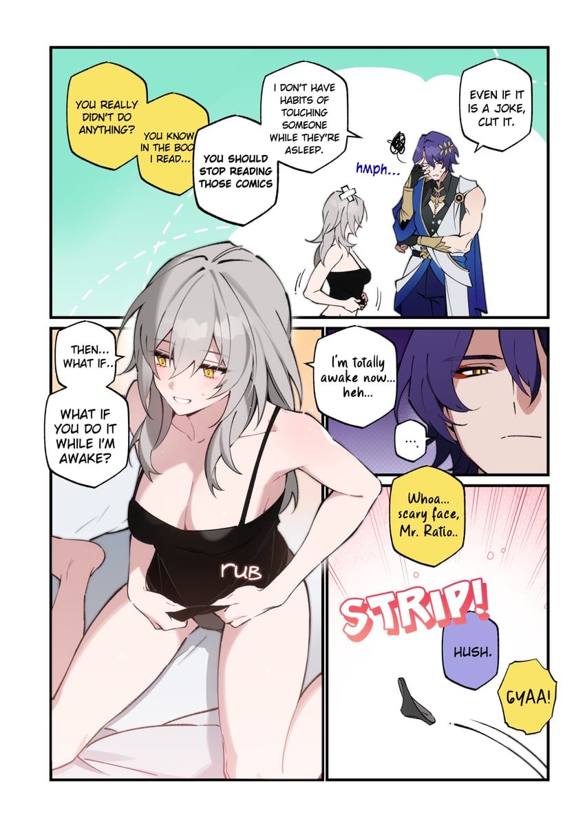 trailblazer, stelle, and dr. ratio (honkai and 1 more) drawn by bechu