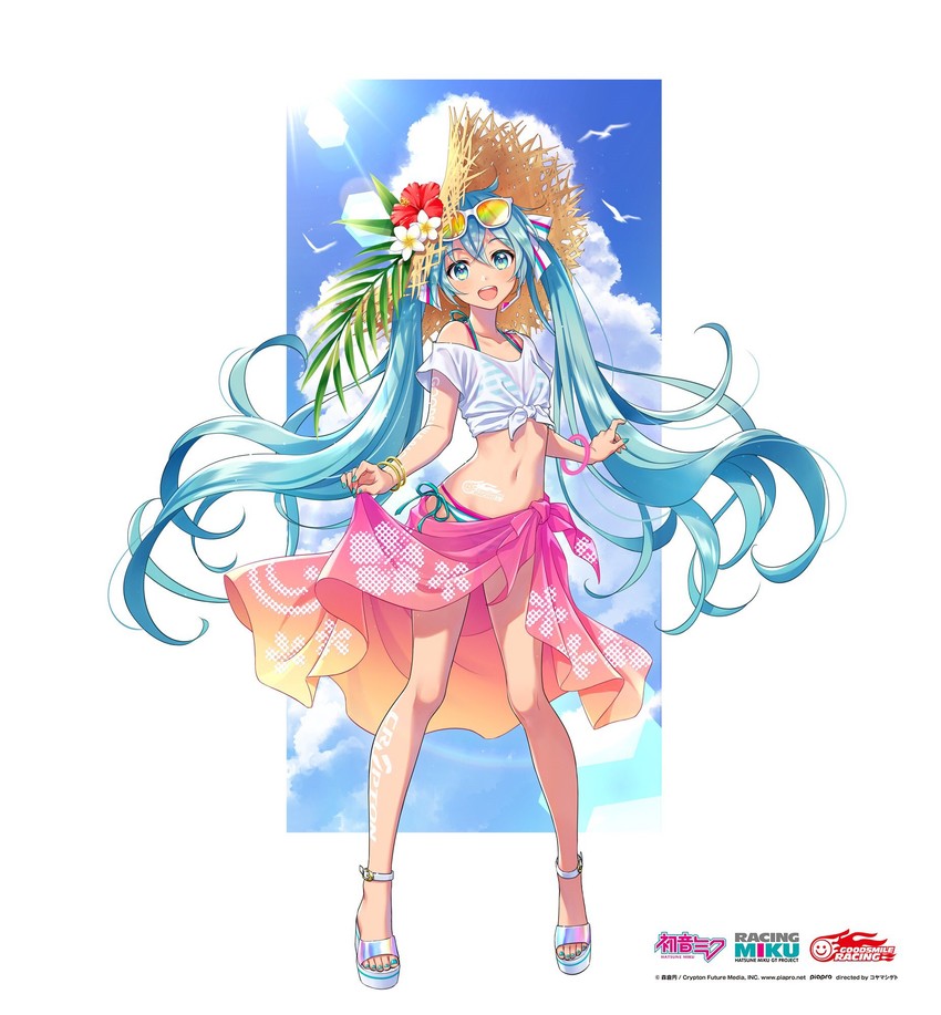 hatsune miku and racing miku (vocaloid and 1 more) drawn by morikura_en