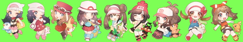 dawn, may, rosa, hilda, serena, and 12 more (pokemon and 9 more) drawn by zuizi