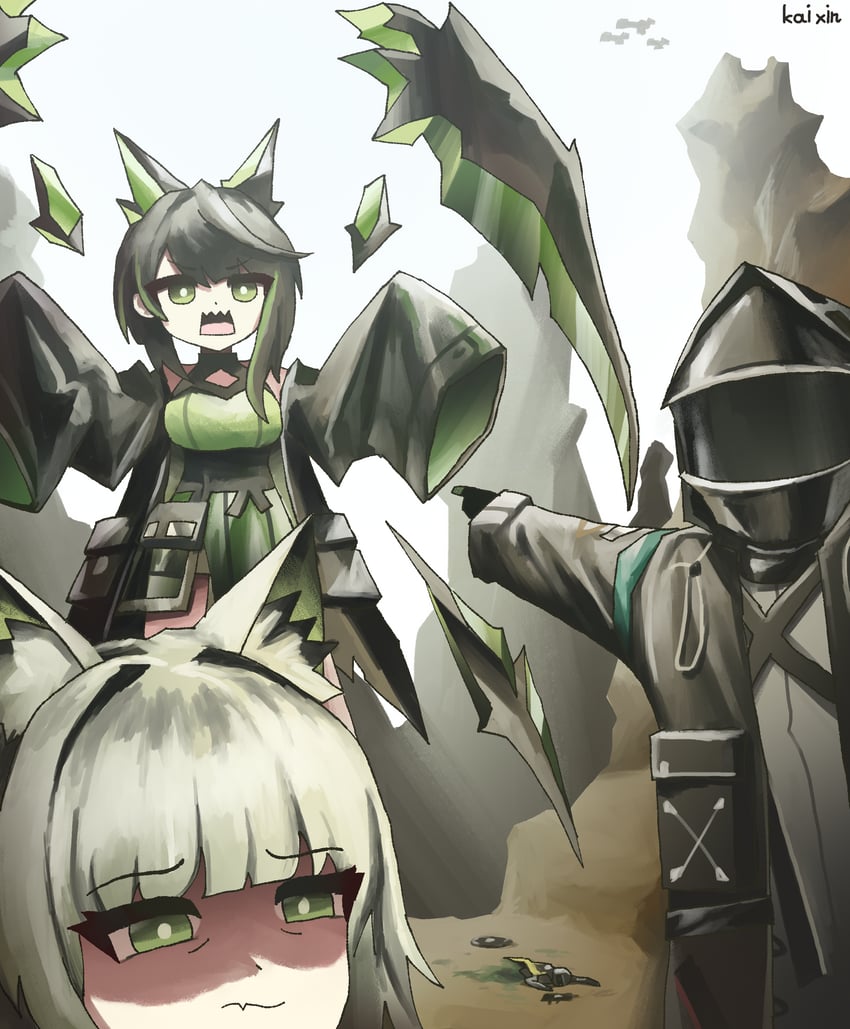 doctor, kal'tsit, and mon3tr (arknights) drawn by kai_xin