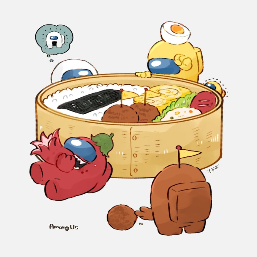 crewmate, yellow, red, white, impostor, and 2 more (among us) drawn by tenmiyakiyo