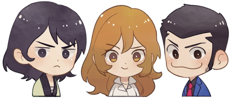 arsene lupin iii, mine fujiko, and ishikawa goemon xiii (lupin iii) drawn by halorane