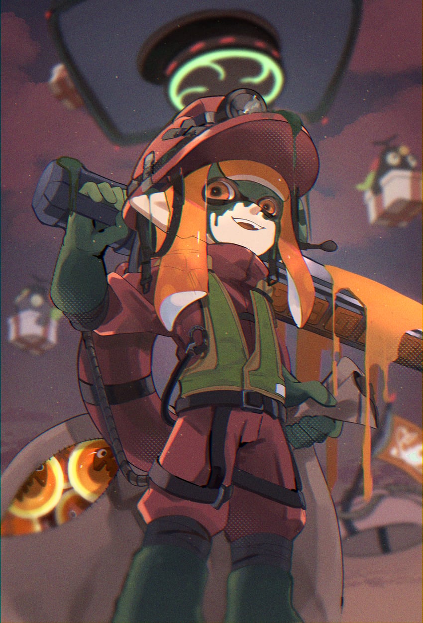 inkling player character, inkling girl, mothership, and chinook (splatoon and 1 more) drawn by okaranko
