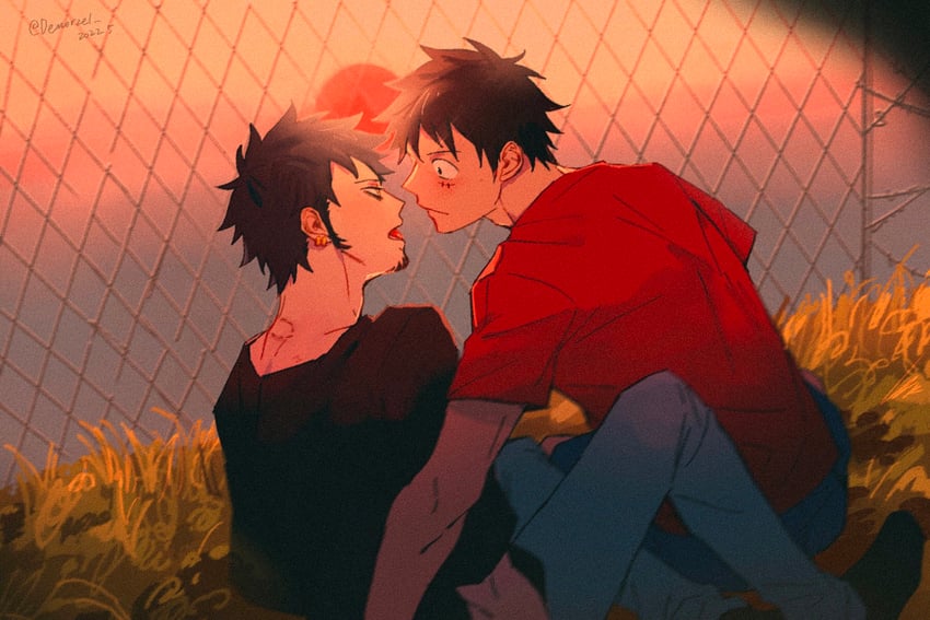 monkey d. luffy and trafalgar law (one piece) drawn by demorzel