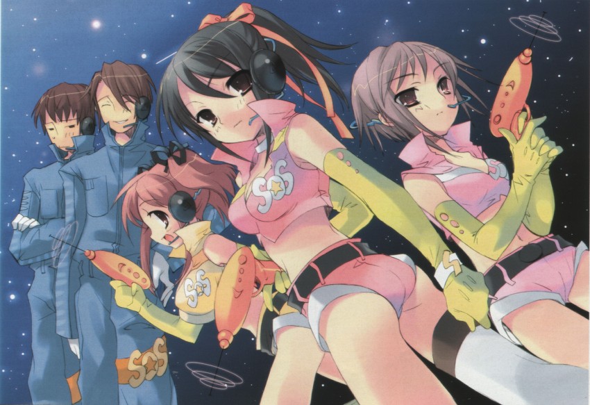 suzumiya haruhi, nagato yuki, asahina mikuru, kyon, and koizumi itsuki (suzumiya haruhi no yuuutsu) drawn by ito_noizi