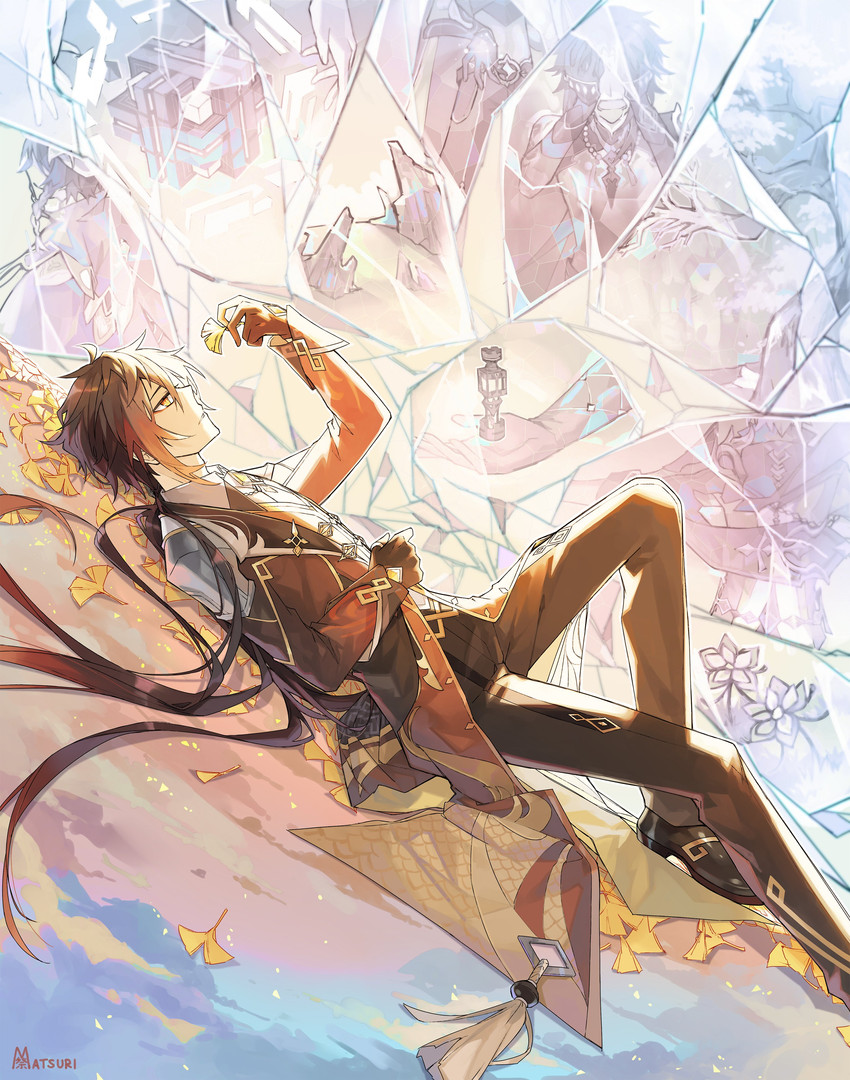 aether, zhongli, venti, tartaglia, and xiao (genshin impact) drawn by 3244furika