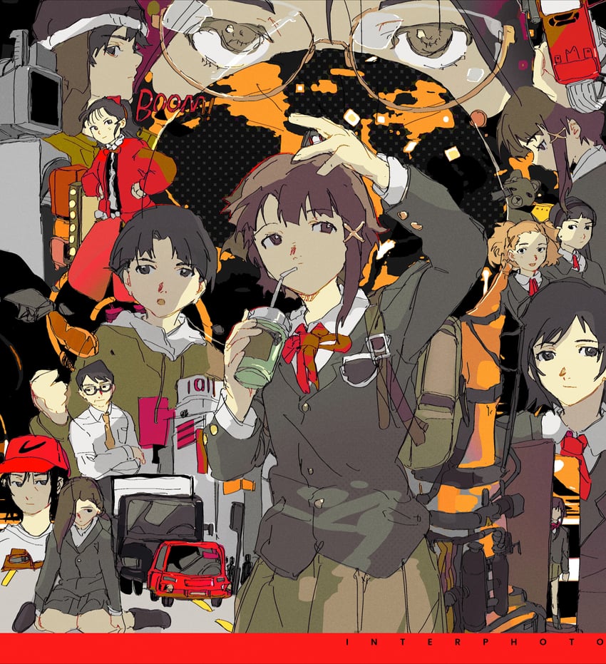 iwakura lain, mizuki alice, yamamoto reika, katou juri, iwakura mika, and 5 more (serial experiments lain) drawn by cloudyooooo