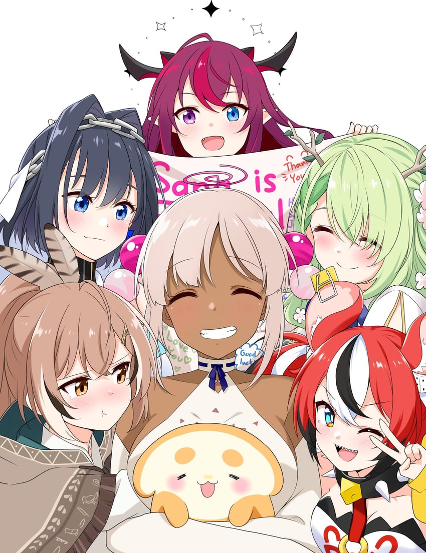 ouro kronii, nanashi mumei, hakos baelz, ceres fauna, irys, and 2 more (hololive and 1 more) drawn by felutiahime