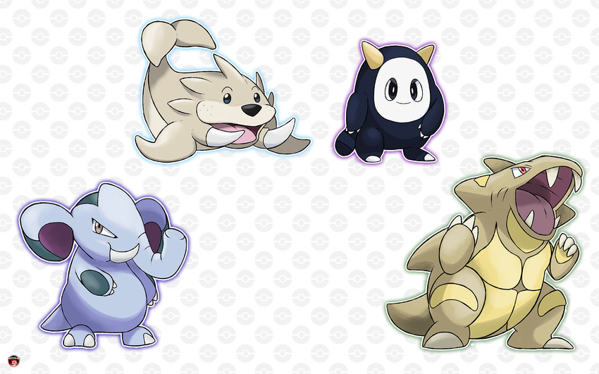 seel, gyaoon, unnamed elephant pokemon, and unnamed horned pokemon (pokemon and 1 more) drawn by alexalan