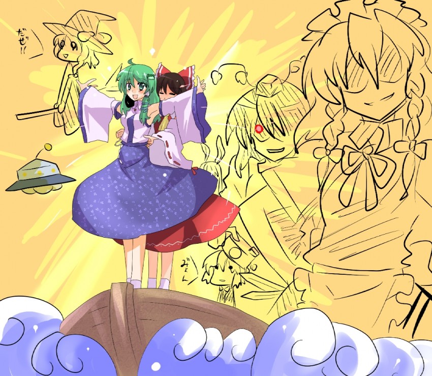 hakurei reimu, kirisame marisa, izayoi sakuya, kochiya sanae, konpaku youmu, and 2 more (touhou and 1 more) drawn by akatoro_(nightlord)