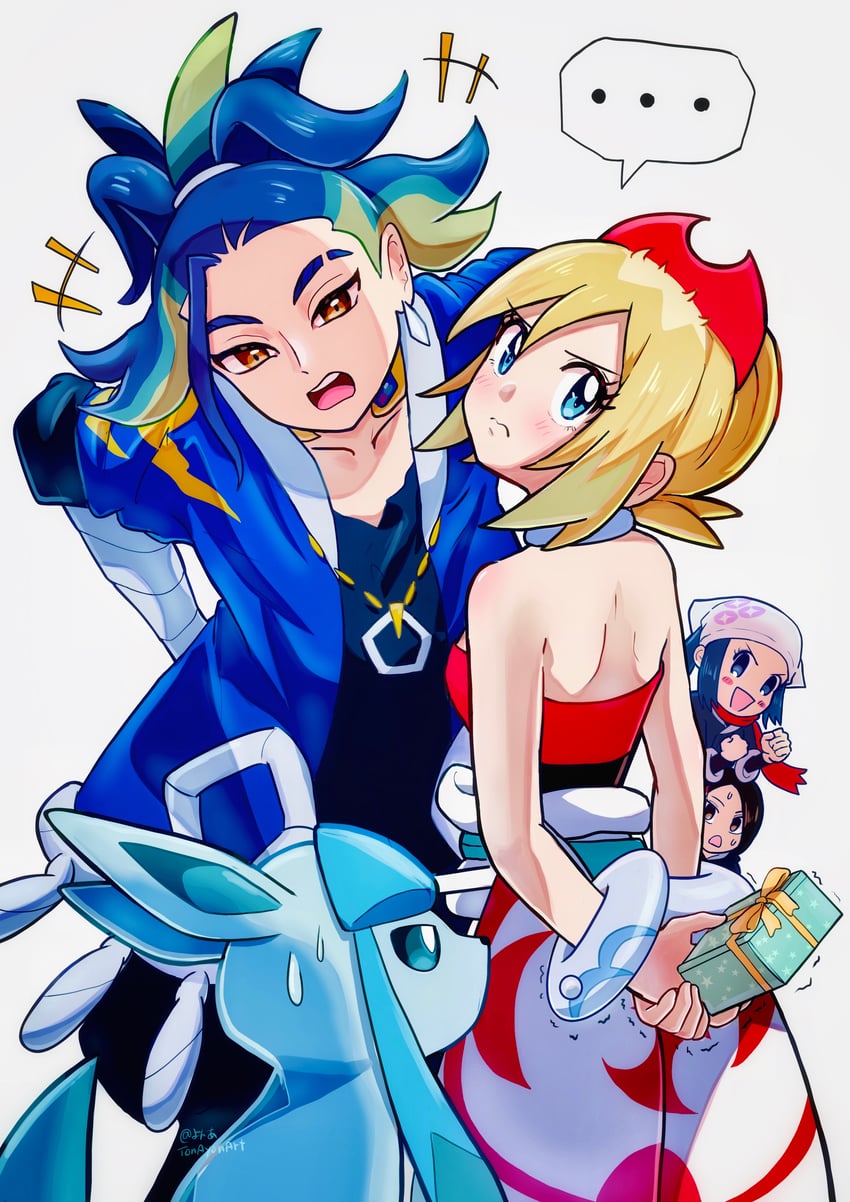 akari, glaceon, irida, adaman, and mai (pokemon and 1 more) drawn by sheyona