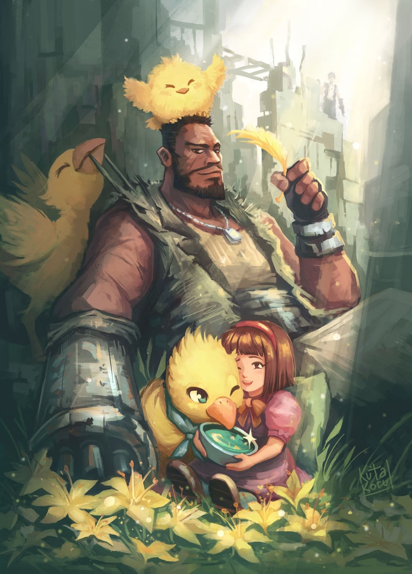 barret wallace and marlene wallace (final fantasy and 1 more) drawn by kutakoru