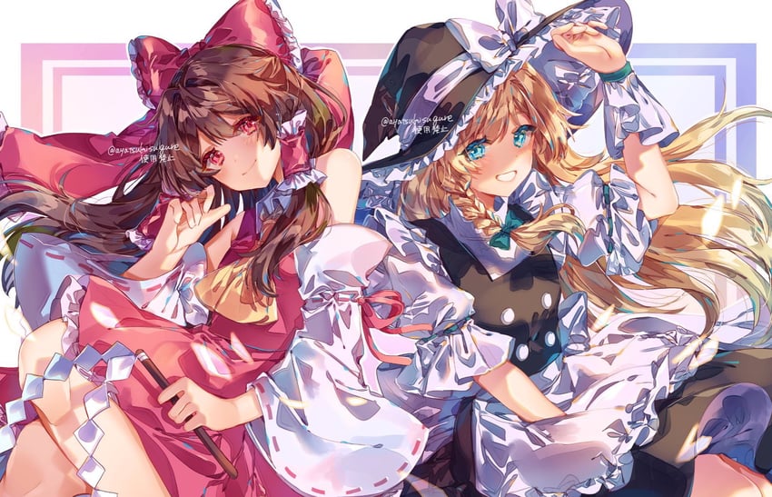 hakurei reimu and kirisame marisa (touhou) drawn by ayatsuki_sugure